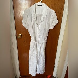 Quince White 100% Linen midi dress with belt size M